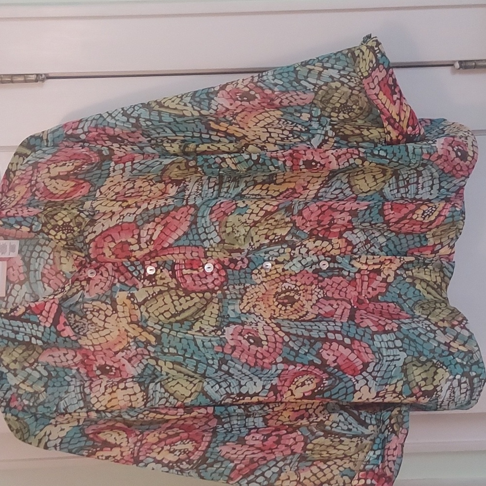 Women’s Floral Mosaic Button-Front Blouse - Multicolor